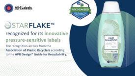 Shampoo bottle employing All4Labels STARFLAKE pressure-sensitive label