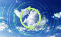Recycle icon on clear sky background