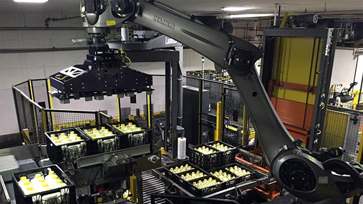 IPM Machinery with milk in crates.