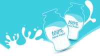 Illustration of milk splash with bottles.