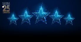 Abstract blue stars on dark blue gradient background